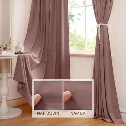 StangH Wild Rose Pink Velvet Curtains - Romantic Room Darkening Drapes for Living Room, Soft Thermal Insulated Privacy Curtains for Kids Bedroom, W52 x L100, 2 Panels