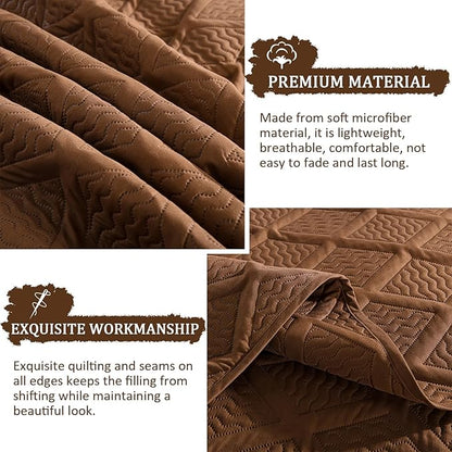 Yiran Brown Quilt Set Queen Size, 3 Piece Reversible Bedspreads Bedding Set, Winter Diamond Pattern Coverlet for All Season with 2 Pillow Shams (Full/Queen, 96x90 Inch)