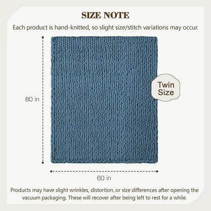 Carriediosa Chunky Knit Throw Blanket 60" X 80" Twin, 100% Hand Made Large Chenille Loop Yarn Soft Fluffy Throws for Couch Sofa Bed, Big Crochet Cozy Heavy Thick Cable Woven Blankets, Lyons Blue
