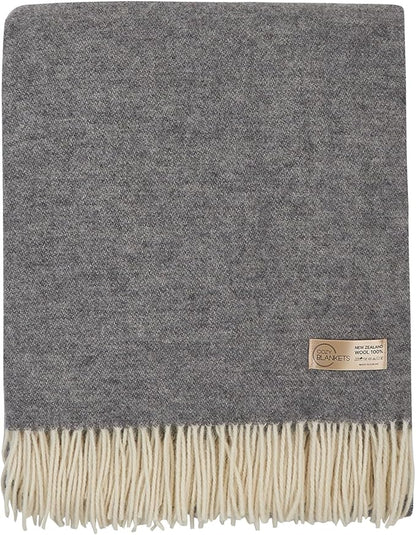 New Zealand Virgin Wool Throw Blanket, Indoor & Outdoor, Soft Blanket with Fringes, 55 x 79 in (140 x 200 cm)