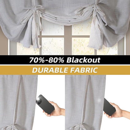 DriftAway Double Layer Linen Blackout Tie Up Curtains Thermal Insulated Fully Lined Balloon Roman Shade Bathroom Window Adjustable Rod Pocket for Small Window 39 Inch by 55 Inch Ivory
