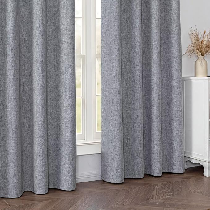 100% Blackout Curtains 90 Inch Length 2 Panels Set, Black Out Curtains for Living Room, Light Grey Thermal Insulated Grommet Drapes Bedroom Luxury Decor Privacy(70W × 90L inch, Light Grey)