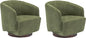 MINCETA Accent Chair,Modern Swivel Chairs for Living Room and Bedroom Reading with Wood Base,Set of 2,Fabric in Green