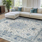 Area Rugs 7'x10' Washable Non-Slip, Floral Vintage Distress Print Pattern Medallion Carpet for Living Room Bedroom Dining Room, Light Blue Navy Beige Gray White