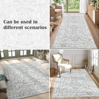 jinchan Lima Runner Rug 2x6 - Vintage Hallway Machine Washable Rug Floral Non Slip with Rubber Backing Ultra-Thin Carpet Runner for Kitchen Bedroom Laundry Room Farmhouse Entryway (2x6ft, Grey)