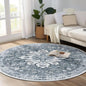 Area Rugs 6ft Washable Non-Slip, Floral Vintage Distress Print Pattern Medallion Carpet for Living Room Bedroom Dining Room, Light Gray Grey White
