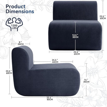 26" Single Sofa, 1 Seater Armless Corduroy Couch, No Assembly Modern Boneless Couch Compression Sofa in Box, Floor Sofa with Ergonomic Design for Living Room, Dark Blue
