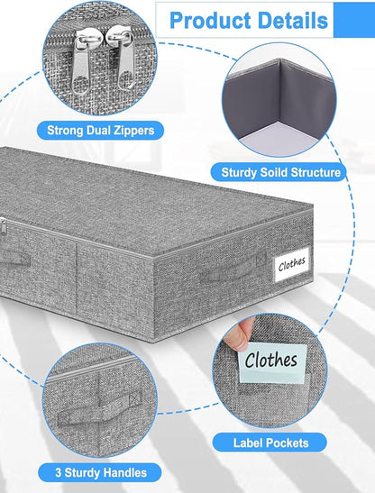 Under Bed Storage Container, 7" Tall Underbed Storage Bin with Rigid Sides & Bottom, Large Under-Bed Clothes Organizer with Zippered Lid for Bedroom, Dorm, Sofa, 30x15x6.7, Grey