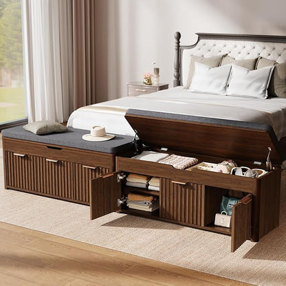 Shoe Bench with Storage - Lift Top Entryway Bench with Hidden Storage, Shoe Rack with Adjustable Shelves and Cushioned Seat, Wooden End of Bed Bench for Bedroom, Living Room and Hallway,Walnut