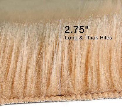 duduta Beige Faux Sheepskin Throw Rug 2x3 ft, Fluffy Shag Fur Chair Cover Small Bedside Dorm Rug Non Slip Machine Washable