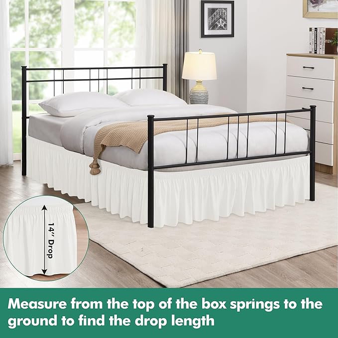 Biscaynebay Wrap Around Bed Skirts with Split Corners for King Beds 14" Drop, Ivory Elastic Dust Ruffles Adjustable Easy Fit Wrinkle & Fade Resistant Silky Luxurious Fabric Machine Washable