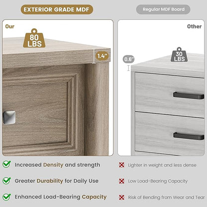 Farmhouse Night Stand Set of 2, Grey Nightstands with Drawer Storage, Wood Large Side Tables End Table, 22.6" Wide Bedside Tables Night Stands for Bedroom Room Sofa Couch Office