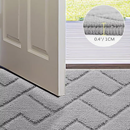 hicorfe Dirt Trapper Doormat,20"x31.5" Welcome Door mat,Non Slip Backing Washable Door Mats,Absorbent and Resistant Low-Profile Entrance Inside Floor Mat for Front Back Door and Entryway(Light Grey)