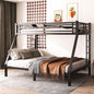 Twin XL Over Queen Bunk Bed Frame, Heavy Duty Metal Loft Bed for Adults/Teens, 350/600LB Capacity w/Ladder & Guardrail, Noise-Free Steel Slats, No Box Spring Required, Black