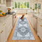 Area Rugs 2'x8' Washable Non-Slip, Floral Vintage Distress Print Pattern Medallion Carpet for Living Room Bedroom Dining Room, Light Gray Grey White