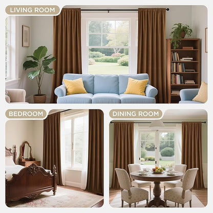 Joydeco Golden Brown 100% Blackout Curtains 84 Inch 2 Panels, Luxury Thermal Brown Velvet Curtains for Bedroom Living Room, Soundproof Blackout Window Drapes, Rod Pocket & Back Tab (52W x 84L)