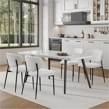 Upholstered Dining Room Chairs Set of 6 Modern Chenille Diner Chairs with 58D Memory Foam Thick Cushion Comfy Armless Kitchen Chair with Sturdy Metal Legs for Dining Table/Vanity White