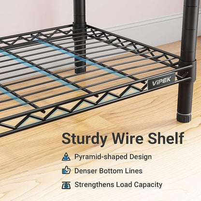 VIPEK V20 Wire Garment Rack Heavy Duty Clothes Rack, Metal Clothing Rack with 6 Shelves, 3 Hang Rods & 4 Fabric Drawers, Compact Wardrobe Closet, 56.7" L x 14.6" W x 70.9" H, Black