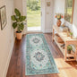 Area Rugs 2'x6' Washable Non-Slip, Floral Vintage Distress Print Pattern Medallion Carpet for Living Room Bedroom Dining Room, Green Navy Blue White Red Teal Colorful