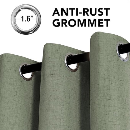 H.VERSAILTEX Linen Curtains 100% Blackout Curtains for Bedroom 54 inch Long Full Light Blocking Nature Linen Blended Window Curtains for Living Room Nickel Grommet (2 Panels, Heathered Dried Sage)