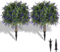 Artificial Lavender Topiary Ball Trees, 2 Pcs 23.6" Faux Lavender Bushes with 4 Ground Spikes, Fake Evergreen Plants for Home, Garden, Yard, Patio, Front Porch Decor