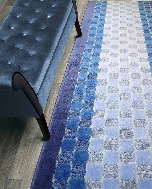 Custom Length Hallway Runner Rug,Slip Resistant,Checkered Blue, 26 Inch X 34 feet, Sold and Priced Per Foot