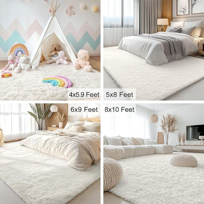 OLANLY 2x4 Machine Washable Runner Rugs for Hallway, Soft Fluffy Shaggy Bedside Rugs for Bedroom, Living Room, Indoor Floor Carpet for Kids Girls and Boys, Nursery Rooms, Home Decor Aesthetic, Ivory
