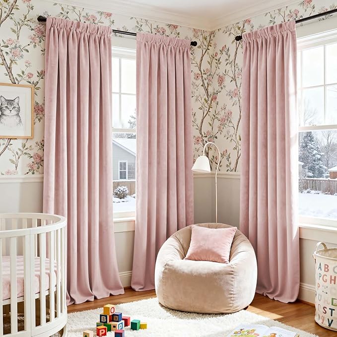 Lazzzy Velvet Blackout Curtains Thermal Insulated Room Window Drapes Super Soft Luxury Curtains for Living Room Bedroom Rod Pocket 2 Panels, Dusty Pink, 52" W x 120" L