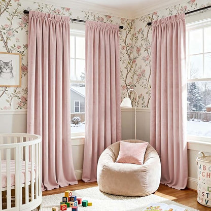 Lazzzy Velvet Blackout Curtains Thermal Insulated Room Window Drapes Super Soft Luxury Curtains for Living Room Bedroom Rod Pocket 2 Panels, Dusty Pink, 52" W x 108" L