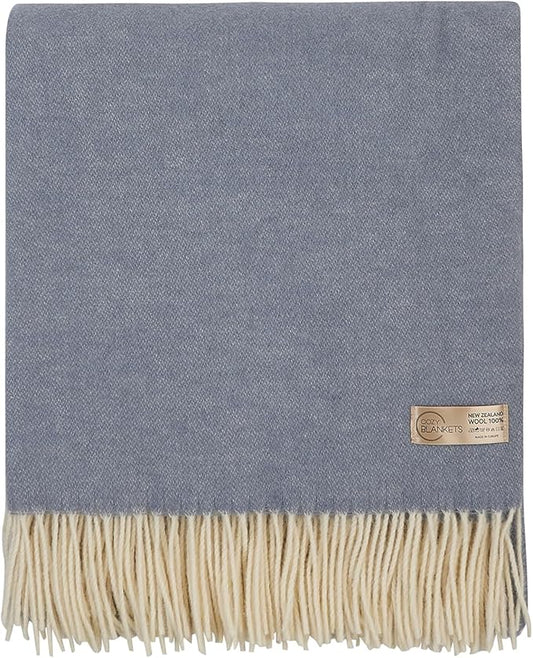 | Wool Blanket/Throw | 100% New Zealand Wool | Perfect for Home and Outdoors | Virgin Wool Throw with Fringes 55"x79"(140 x 200 cm)