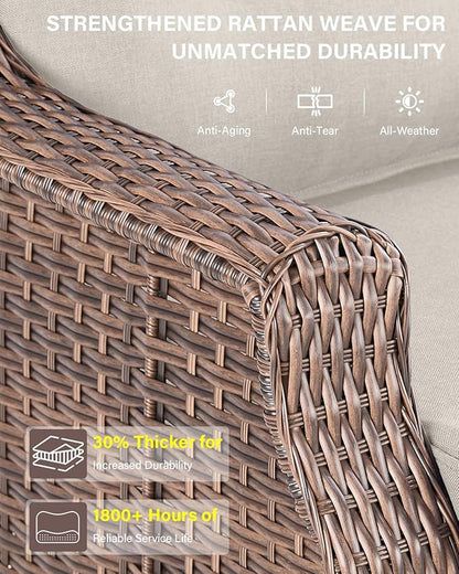Belord High Back Wicker Outdoor Furniture - 8-Piece Patio Conversation Set with Swivel Rocker Glider Patio Chairs Set of 2 and Rattan Couch, Coffee Table and Ottoman for Lawn Backyard Porch Garden
