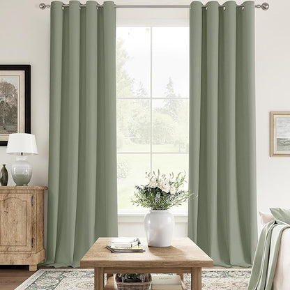 ChrisDowa 100% Blackout sage Solid Curtains 96 Inches Long 2 Panels for Bedroom Living Room,Farmhouse Room Darkening Thermal Insulated Soundproof Grommet Top Window Treatment Drapes,52x96