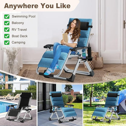 DoCred Comfy Chair, Folding Chair Recliner Chair for Bedroom and Living Room, Folding Reclining Patio Chairs Lounge Chair with Removable Cushion for Indoor Outdoor