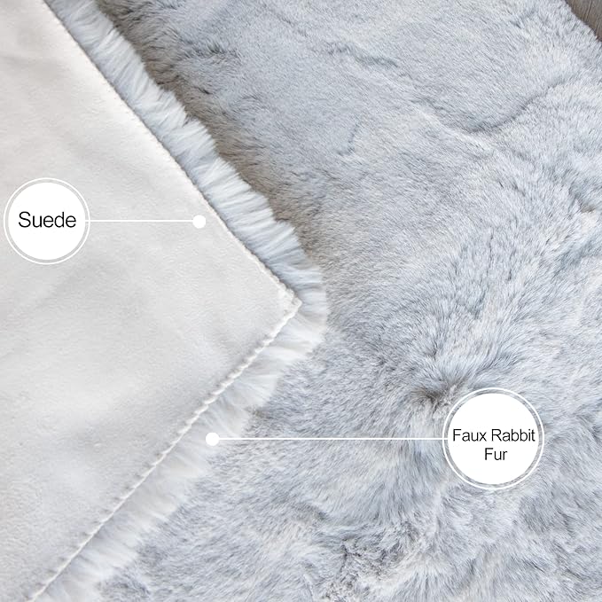 Washable Furry 5ft Round Area Rugs for Living Room Bedroom Light Grey Circle Faux Rabbit Shaggy Fur Rug Teen Room Décor