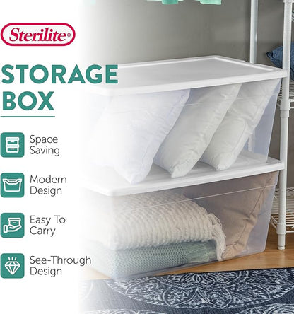 Sterilite 4-Pack 90 Quart Storage Box, Stackable Clear Plastic Bins with Snap-On Lids - Heavy-Duty Organizing Containers for Closet, Bathroom, and Office