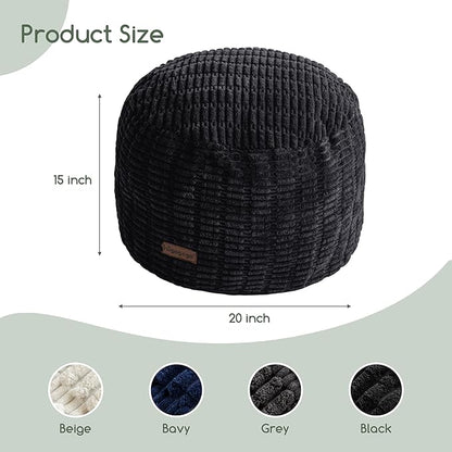 HIGOGOGO Pouf Ottoman Stuffed Round Modern Foam Filled Foot Rest Poufs for Living Room Chair Decorative 20 X 15 Inches Boho Relax Stool for Wedding Christmas Party, Black