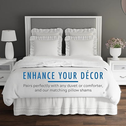 Fresh Ideas Eyelet Bed Skirt, Ruffled Design, 14 Inch Drop, Embroidered Scalloped Edge, California King, White