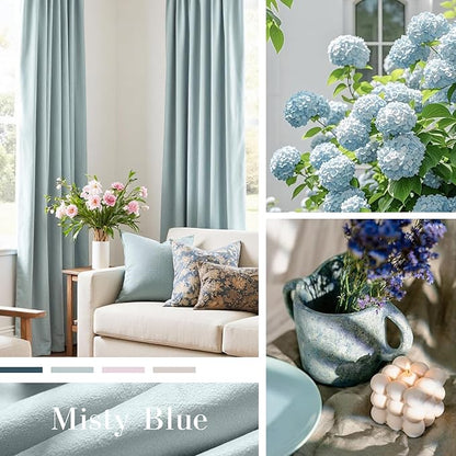 Lazzzy Velvet Blackout Curtains Thermal Insulated Room Window Drapes Super Soft Luxury Curtains for Living Room Bedroom Rod Pocket 2 Panels, Misty Blue, 52" W x 120" L