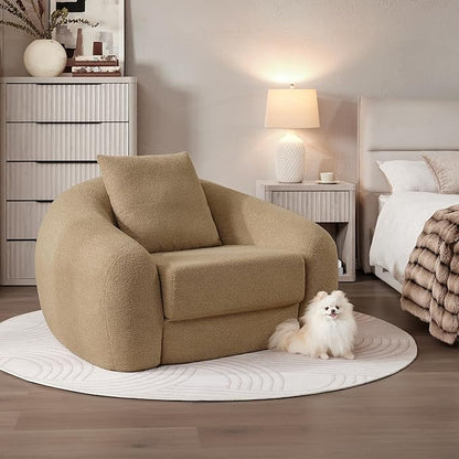SICOTAS Curved Sofa Couch Bed for Living Room Convertible Futon Cloud Boneless Sleeper Chair Pull Out Floor Couch with Deep Seat Sofa Set Foam No Assembly Required for Bedroom Apartment Office, Brown