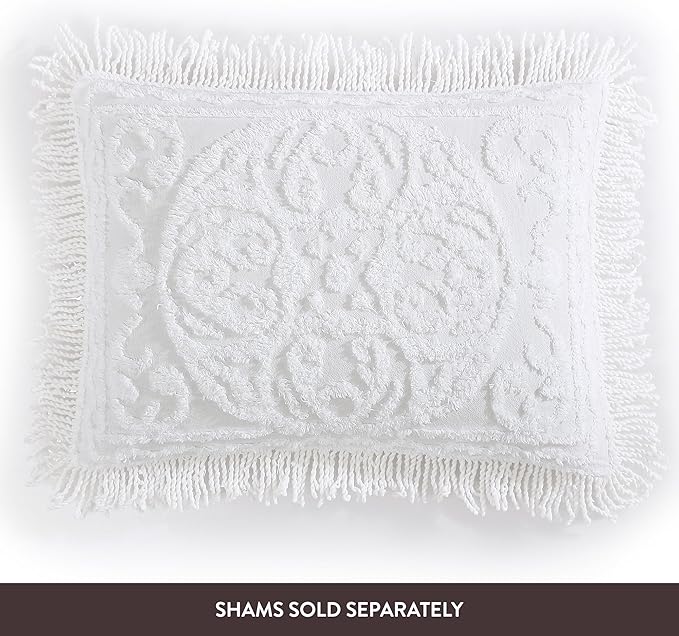 Beatrice Home Fashions Medallion Chenille Bedspread, Queen, White