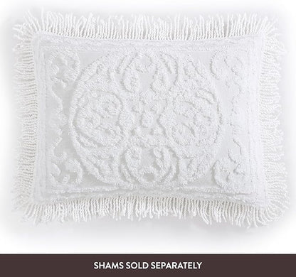 Beatrice Home Fashions Medallion Chenille Bedspread, Twin, White