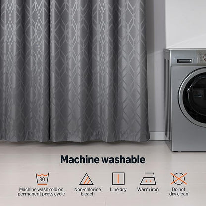 Amazon Basics Jacquard 2-Piece 100% Blackout Curtains, Living Room and Bedroom Drapes, Thermal Insulated Window Treatment, 52"x72", Grey