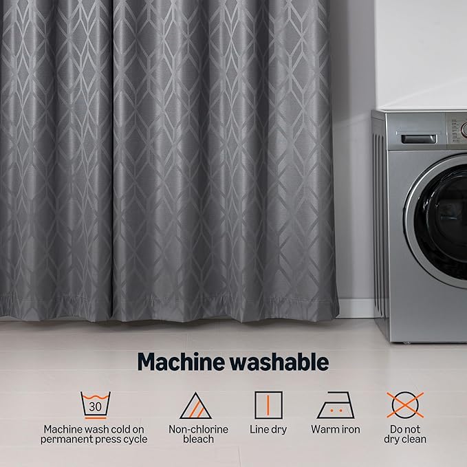 Amazon Basics Jacquard 2-Piece 100% Blackout Curtains, Living Room and Bedroom Drapes, Thermal Insulated Window Treatment, 42"x84", Grey