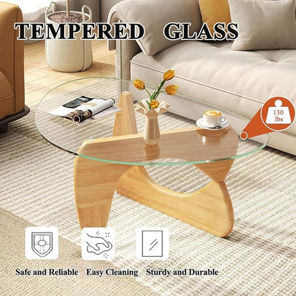 Modern Glass Coffee Table, Mid Century Small Coffee Table, Coffee Table for Living Room,Suitable for Bedroom Living Room Reception Office Tables (Wood/Transparent, Small)