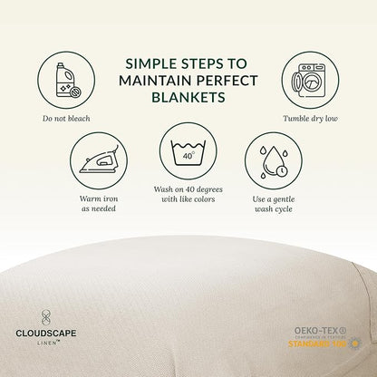 Cloud Scape Linen 100% Cotton Blanket King 92x108 Ivory - Cozy Herringbone Weave, Fits Up to Cal King Beds, Breathable Softness, All-Season Warmth, Heavy Layering Winter Blanket