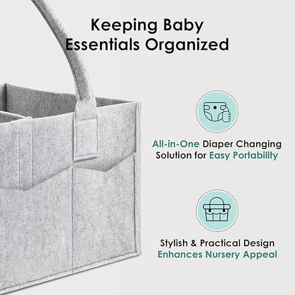 HIPHOP PANDA 2-Pack Diaper Caddy Organizer - Nursery Storage Bin & Car Organizer for Diapers, Wipes, and Baby Essentials - Dual-Color Solid Set (Grey/Oatmeal), Regular Size