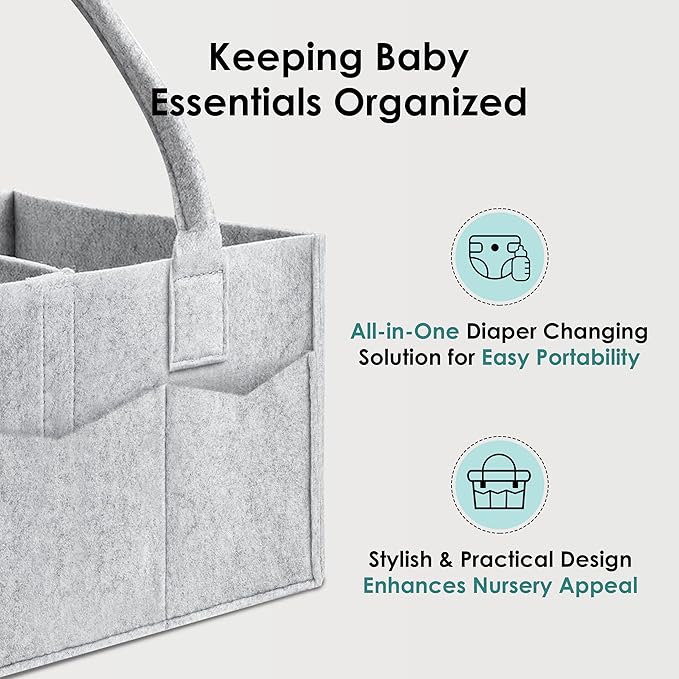 HIPHOP PANDA 2-Pack Diaper Caddy Organizer - Nursery Storage Bin & Car Organizer for Diapers, Wipes, and Baby Essentials - Dual-Color Solid Set (Dark Grey/Grey), Large Size