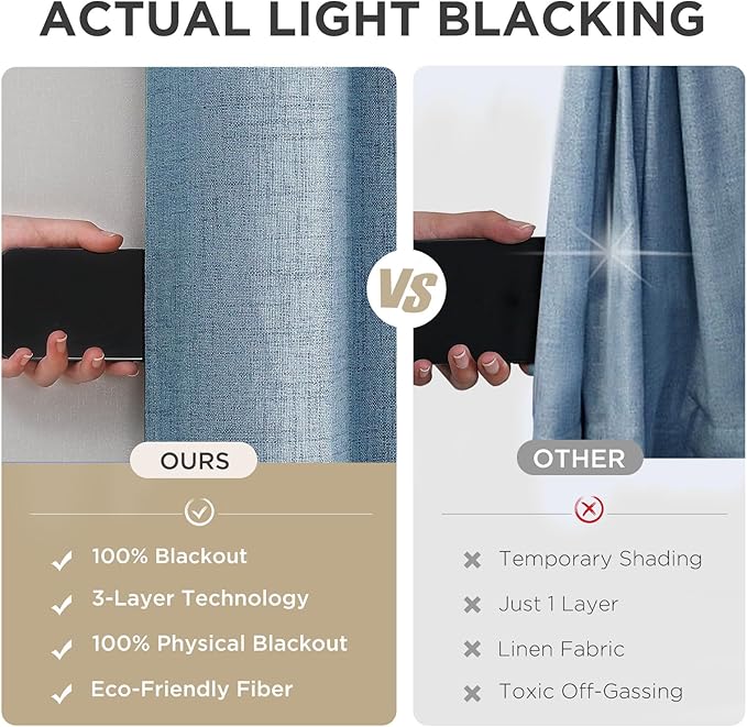 Joydeco Light Blue Blackout Curtains 108 Inches Long, Extra Long Curtains 108 Inch Length 1 Panel for Bedroom, Thermal Insulated Linen Black Out Curtains with Grommets(100x108, Light Blue)