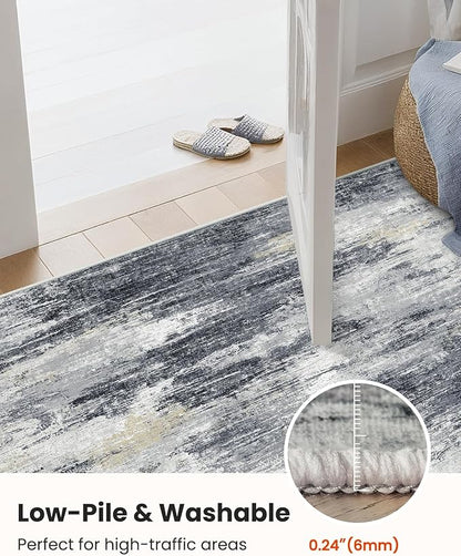 AMADA HOMEFURNISHING 6x9 Washable Area Rug, Modern Abstract Living Room Rug with Non-Slip Backing & Low Pile, Large Rug with Abstract Pattern for Living Room, Bedroom and Dinning Room, Light Grey