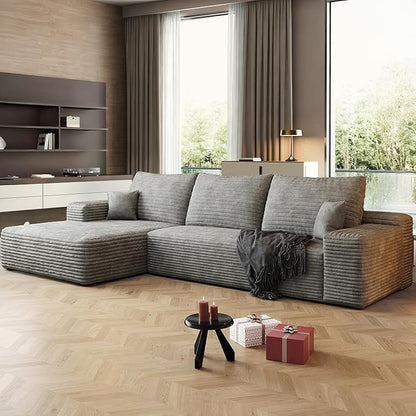 108" Sectional Couches for Living Room Modern Modular Sofa with L-Shape Couchs Upholstered Boneless Couch Deep Seat Sectional Couch with Chaise (Grey, Left Facing Chaise+2Seaters)